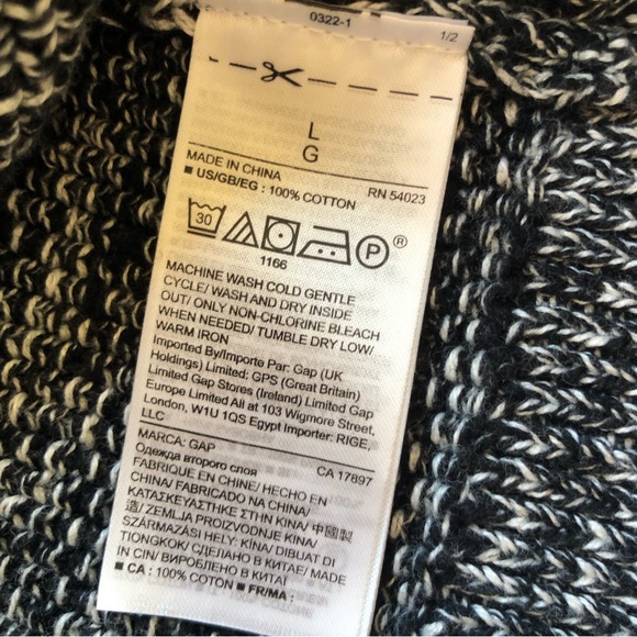 Gap Women’s Size L Black/White Cable Knitted Warm Sweater Long Sleeves Elastic - Picture 7 of 16